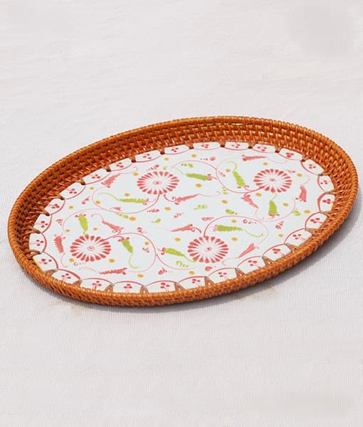 Oval tray made of ceramic with rattan in Vietnam