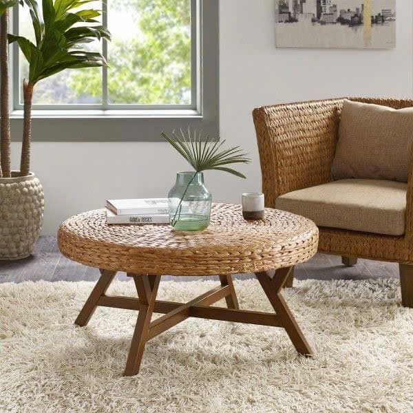 Water Hyacinth Table With Wooden Legs